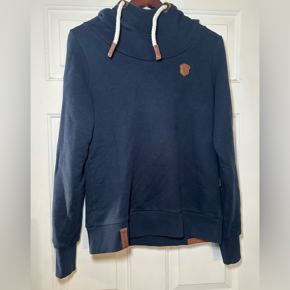 NAKETANO Womens Medium Hoodie Sweatshirt‎ Navy Blue Pullover.